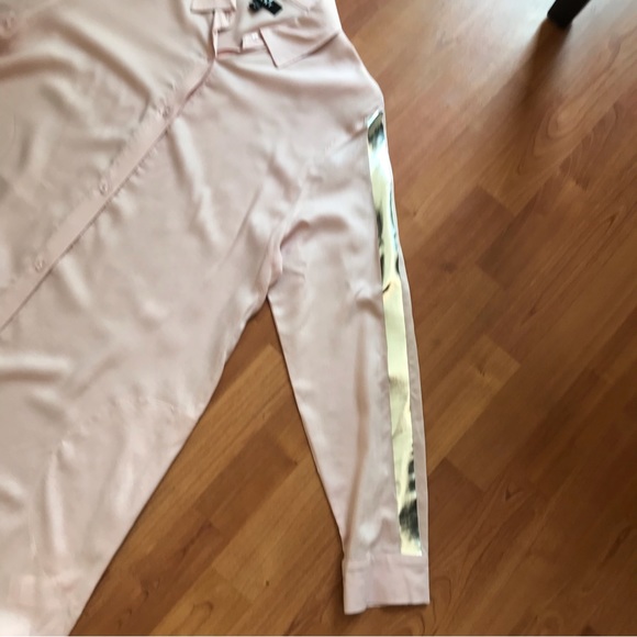 DKNY | Button Down Long Sleeve Pink Shirt Dress w/ Silver Accents & Pockets - Picture 13 of 16